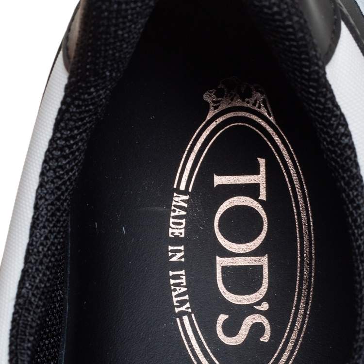 Pre Owned Tod's Black/White Mesh And Leather Low Top Sneakers Size 42.5