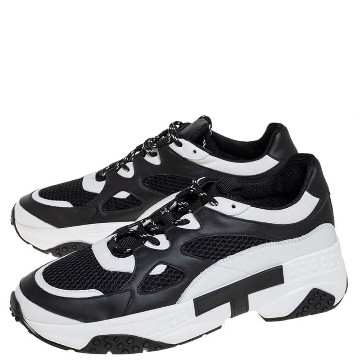 Pre Owned Tod's Black/White Mesh And Leather Low Top Sneakers Size 42.5