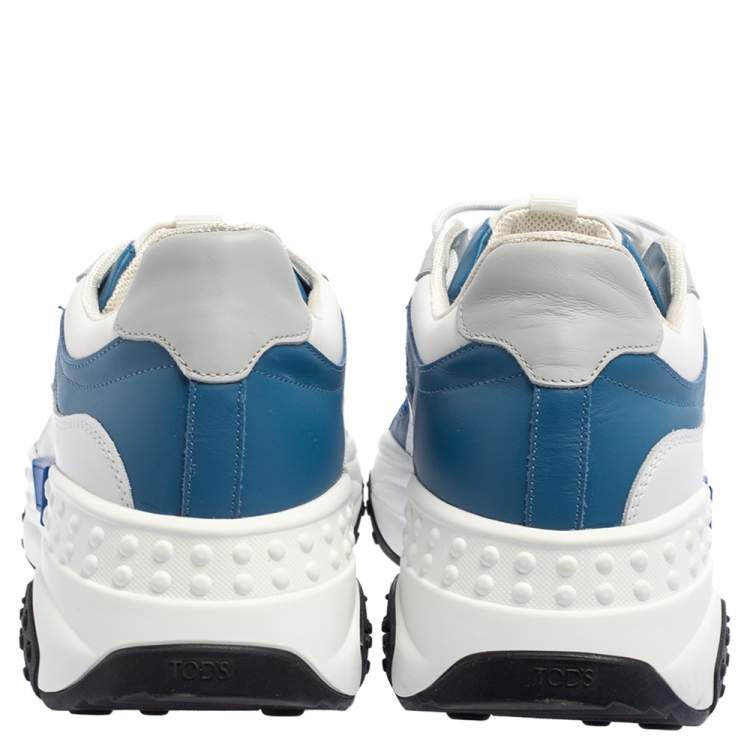 Pre Owned Tod's Blue/White Mesh And Leather Low Top Sneakers Size 42