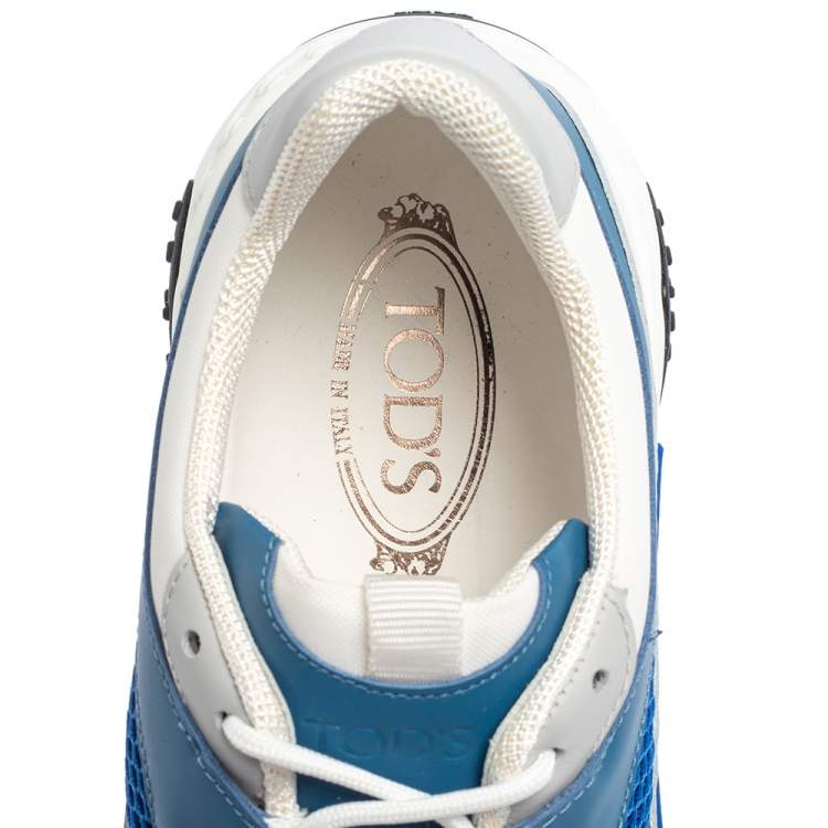 Pre Owned Tod's Blue/White Mesh And Leather Low Top Sneakers Size 42