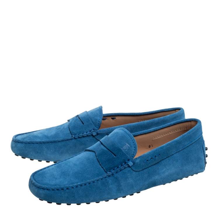 Pre Owned Tod's Blue Suede Penny Slip On Loafers Size 40