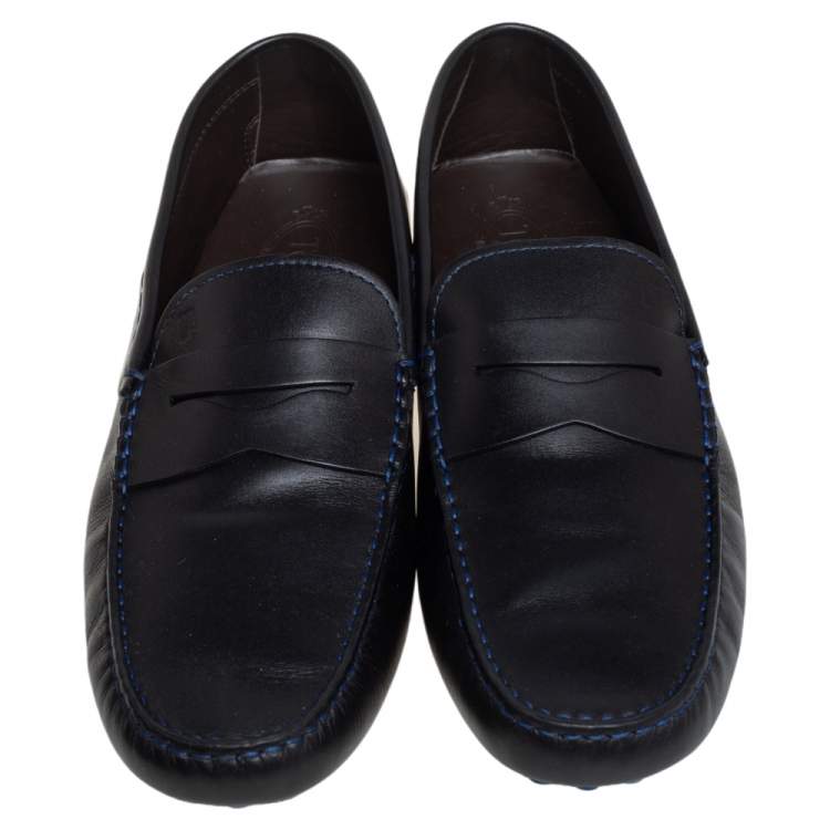 Pre Owned Tod's Black Leather Penny Slip On Loafers Size 47