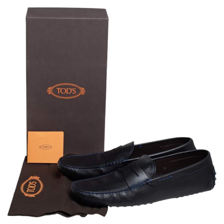 Pre Owned Tod's Black Leather Penny Slip On Loafers Size 47
