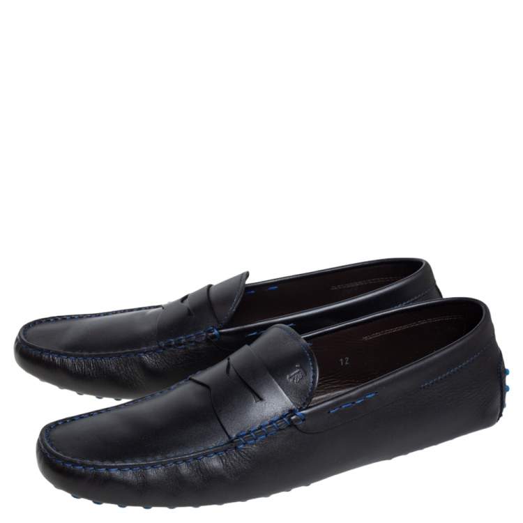 Pre Owned Tod's Black Leather Penny Slip On Loafers Size 47