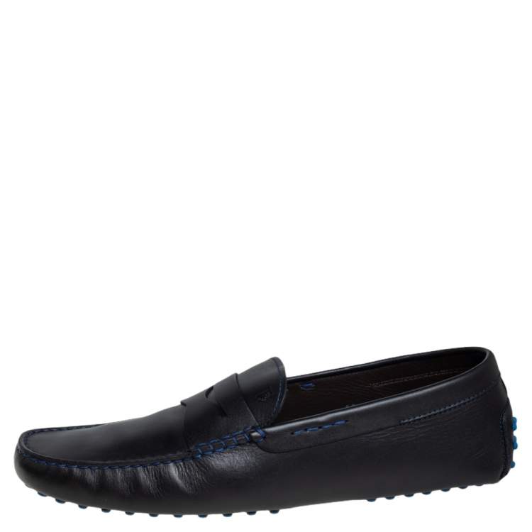 Pre Owned Tod's Black Leather Penny Slip On Loafers Size 47