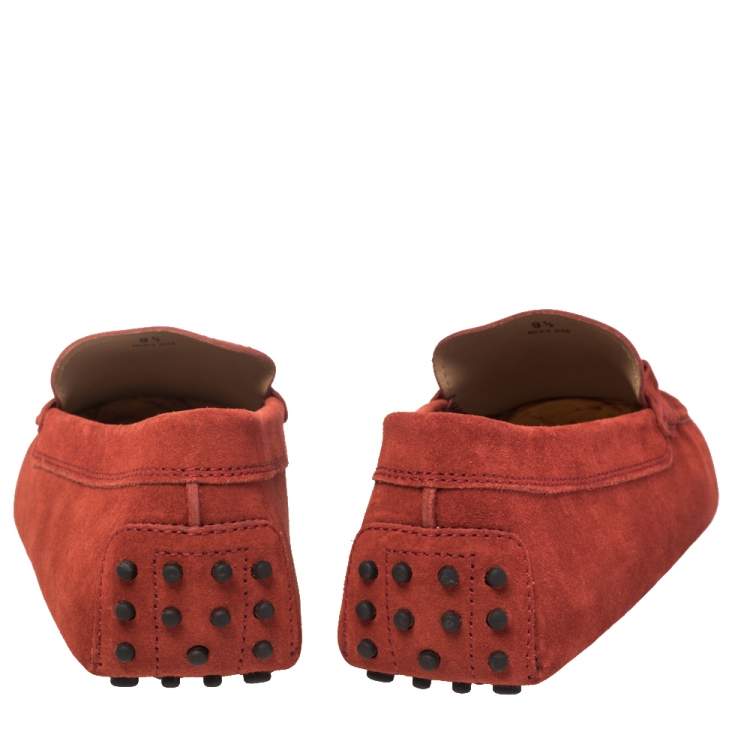 Pre Owned Tod's Red Suede Gommino Double T Slip On Loafers Size 44