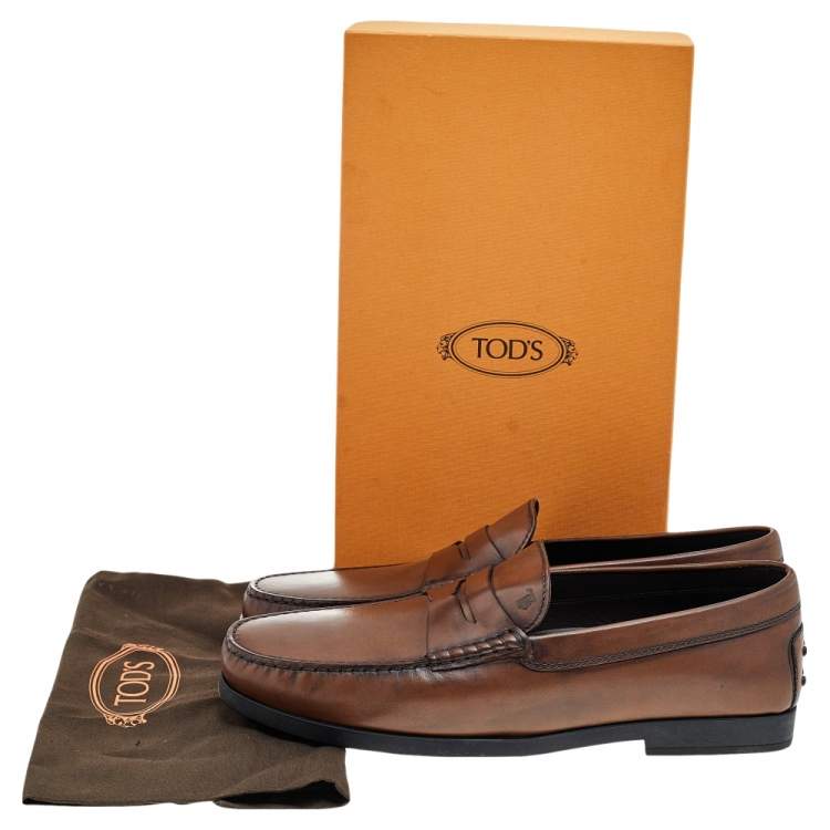مملوكة مسبقًا Tod's Brown Leather Penny Loafers Size 45.5