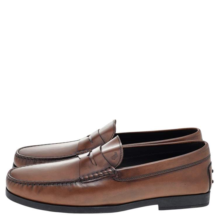 مملوكة مسبقًا Tod's Brown Leather Penny Loafers Size 45.5