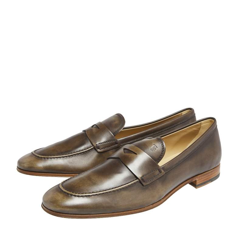 Pre Owned Tod's Brown Leather Slip On Loafers Size 45.5