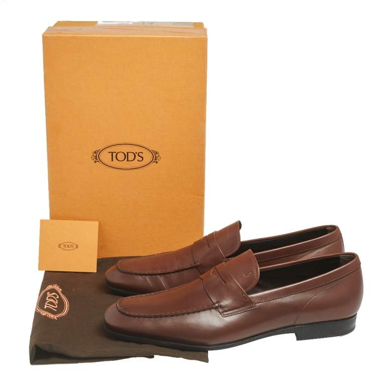 Pre Owned Tod's Brown Leather Slip On Loafers Size 46.5
