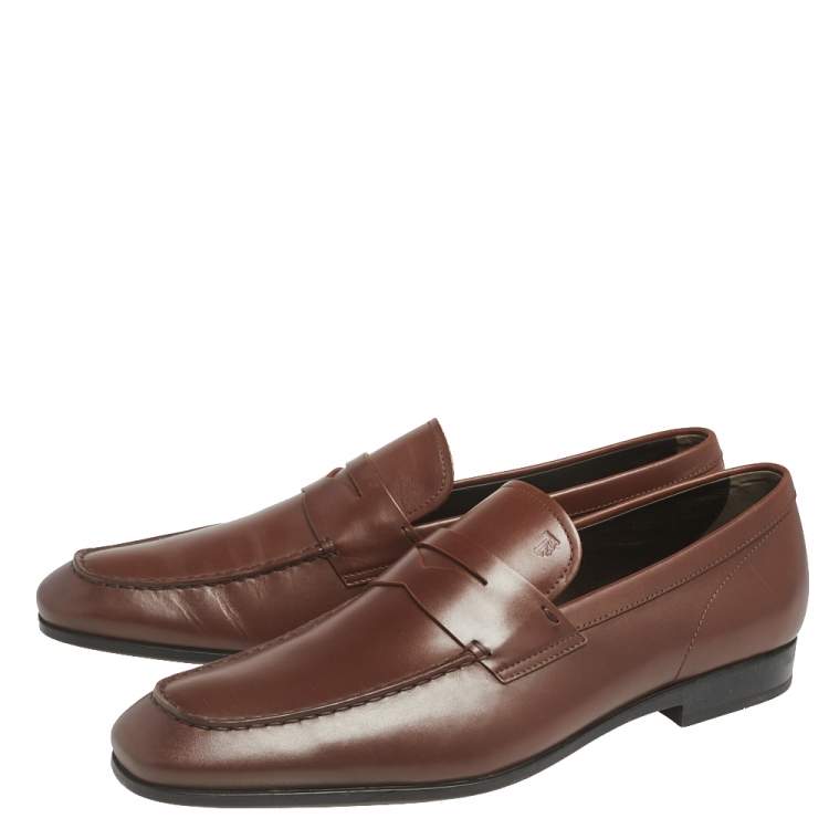 Pre Owned Tod's Brown Leather Slip On Loafers Size 46.5