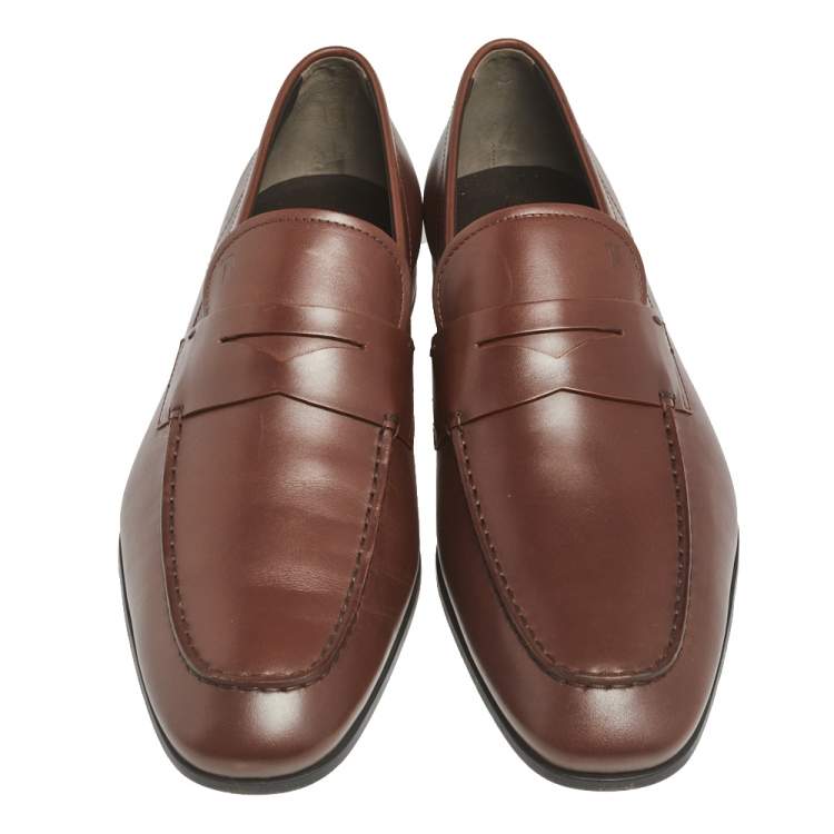 Pre Owned Tod's Brown Leather Slip On Loafers Size 46.5