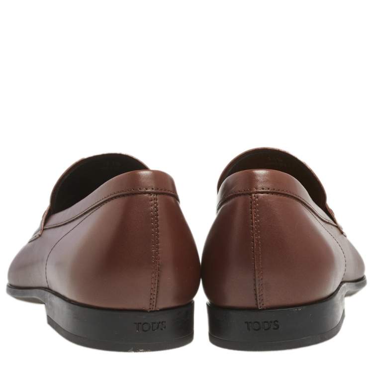 Pre Owned Tod's Brown Leather Slip On Loafers Size 46.5