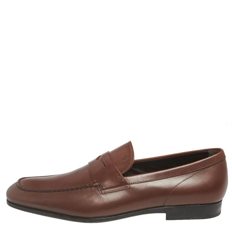 Pre Owned Tod's Brown Leather Slip On Loafers Size 46.5