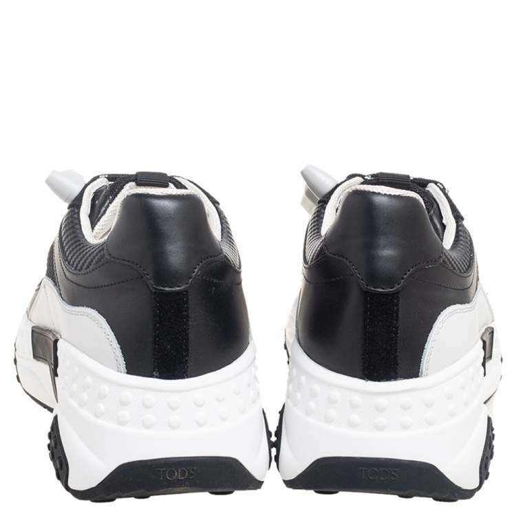 Pre Owned Tod's White/Black Leather and Mesh Lace Up Sneakers Size 42.5