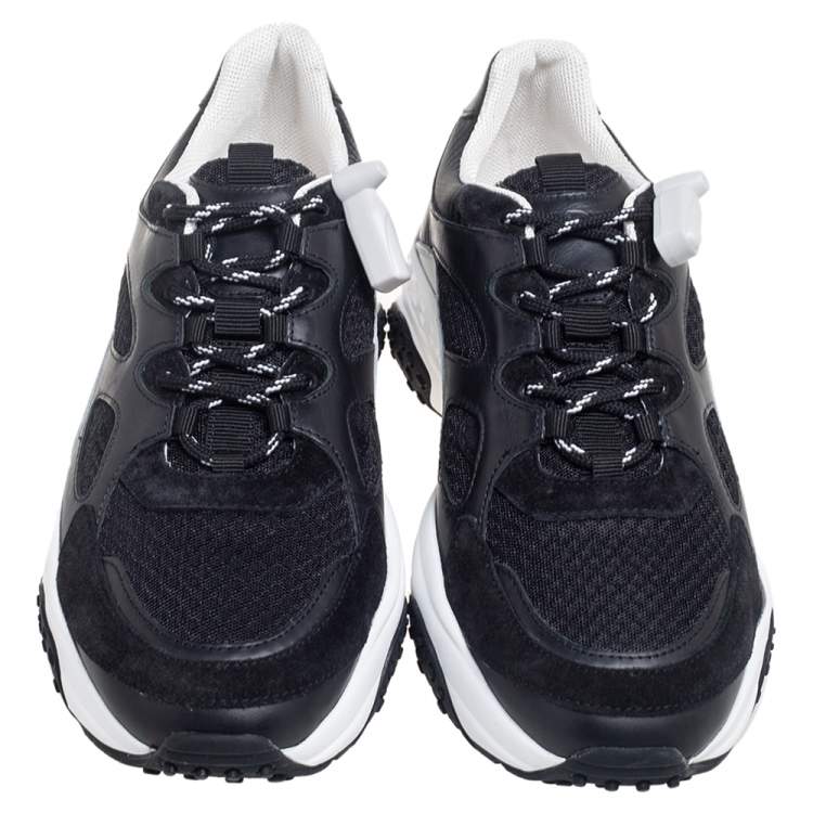 Pre Owned Tod's White/Black Leather and Mesh Lace Up Sneakers Size 42.5