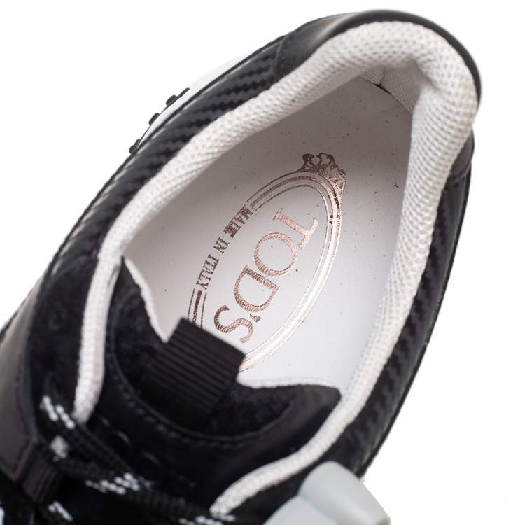Pre Owned Tod's White/Black Leather and Mesh Lace Up Sneakers Size 42.5