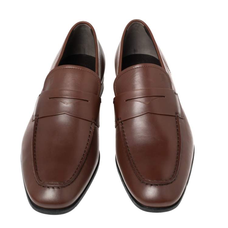 Pre Owned Tod's Brown Leather  Slip On Loafers Size 42.5