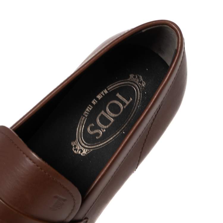 Pre Owned Tod's Brown Leather  Slip On Loafers Size 42.5