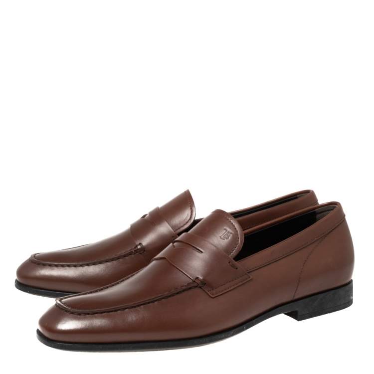 Pre Owned Tod's Brown Leather  Slip On Loafers Size 42.5