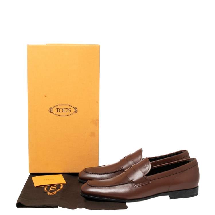 Pre Owned Tod's Brown Leather  Slip On Loafers Size 42.5