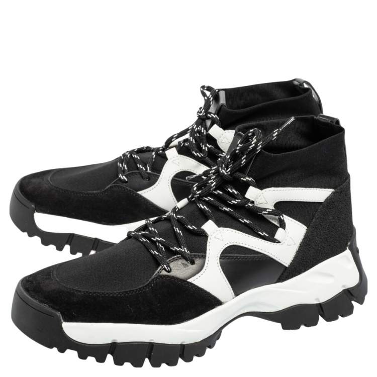 مملوكة مسبقًا Tod's Black/White Leather, Suede and Knit Fabric High-Top Sneakers Size 42.5