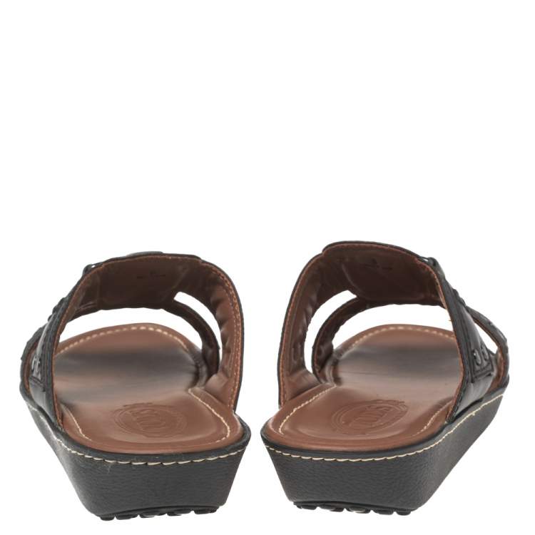 Pre Owned Tod's Dark Brown Leather Slide Sandals Size 42