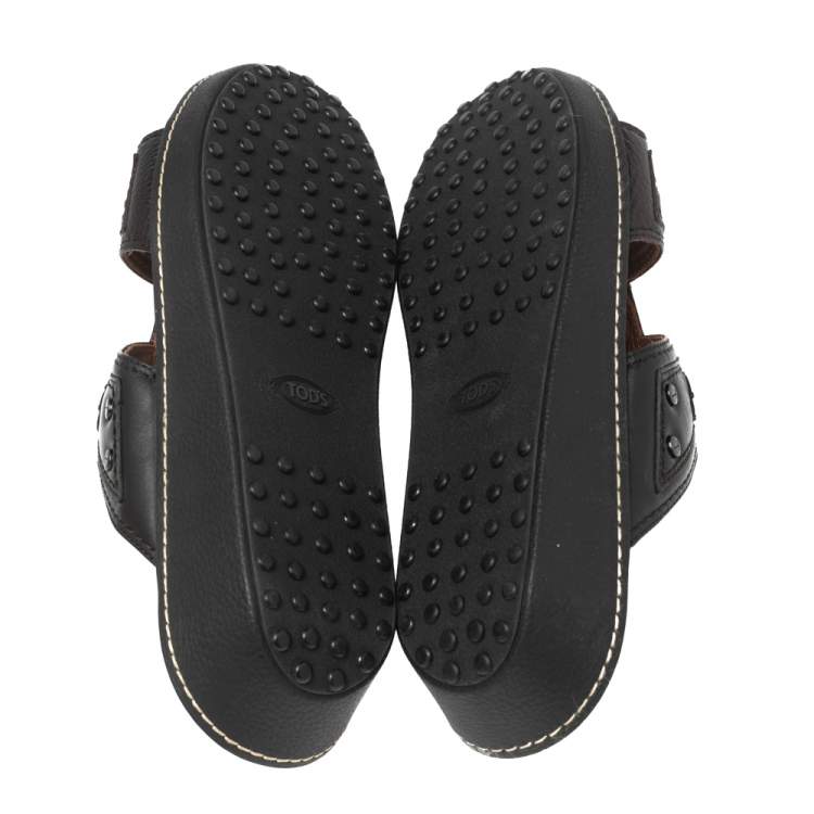 Pre Owned Tod's Dark Brown Leather Slide Sandals Size 42