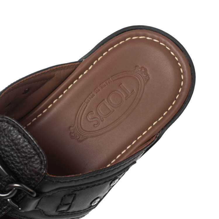 Pre Owned Tod's Dark Brown Leather Slide Sandals Size 42