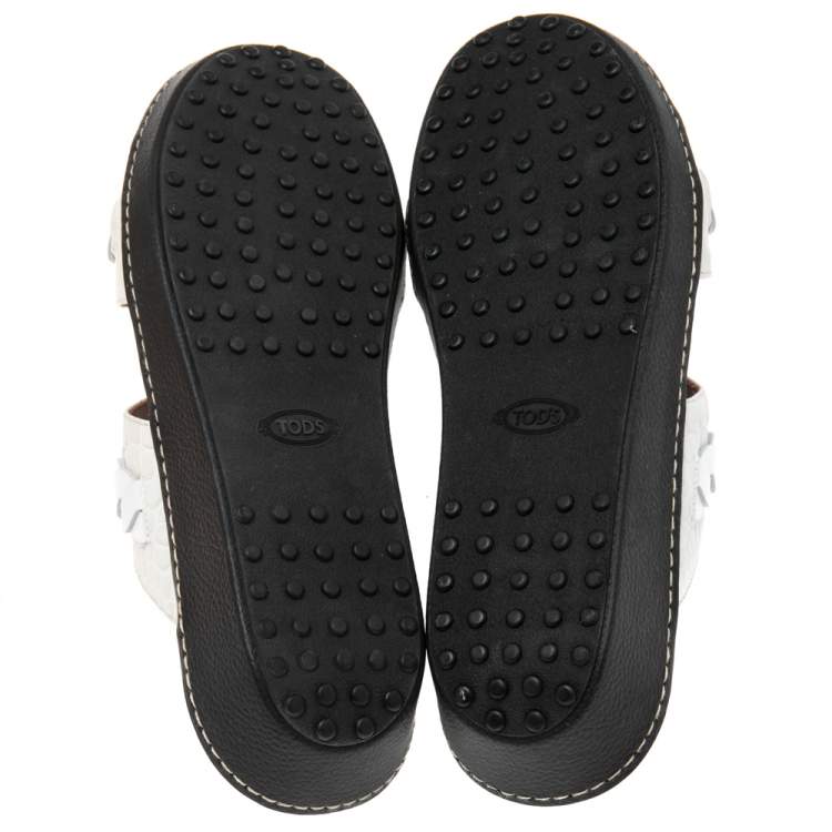 Pre Owned Tod's White Leather Flat Slides Size 43