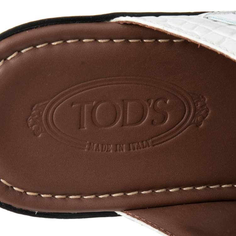 Pre Owned Tod's White Leather Flat Slides Size 43