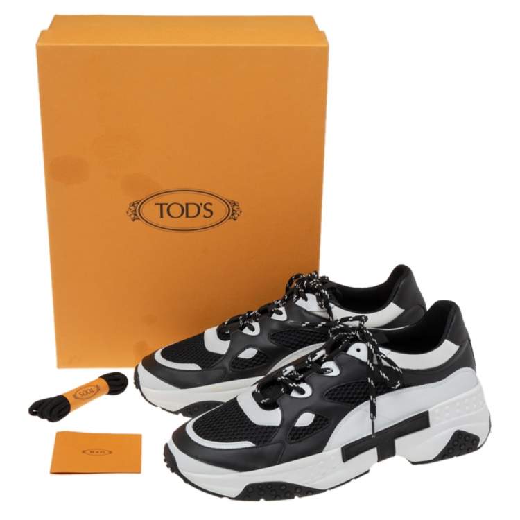 Pre Owned Tod's Black/White Leather And Mesh Lace Up Sneakers Size 44