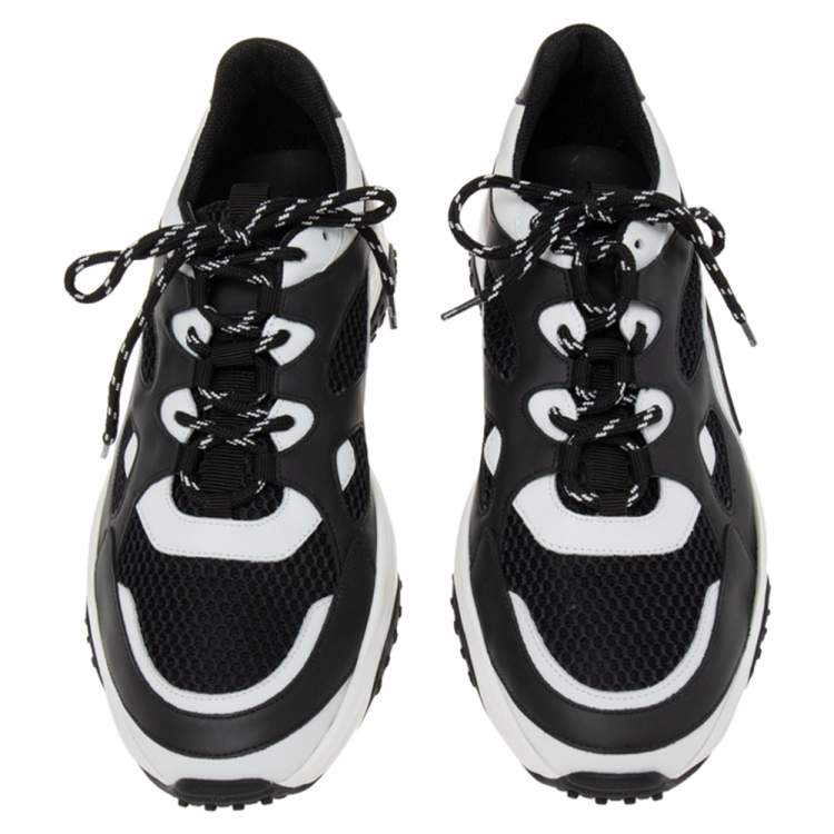 Pre Owned Tod's Black/White Leather And Mesh Lace Up Sneakers Size 44