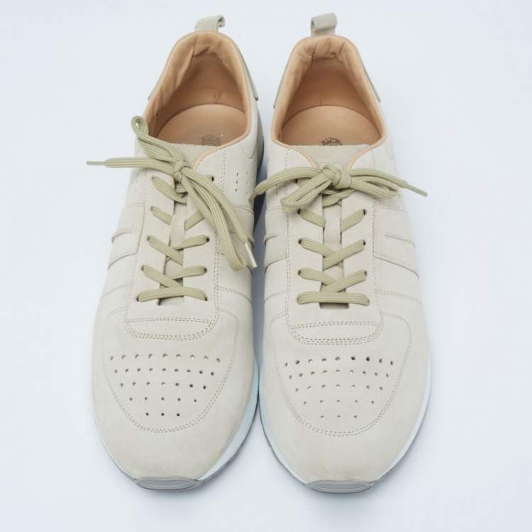 Pre Owned Tods Light Green Suede Perforated Low Top Sneakers Size 45.5