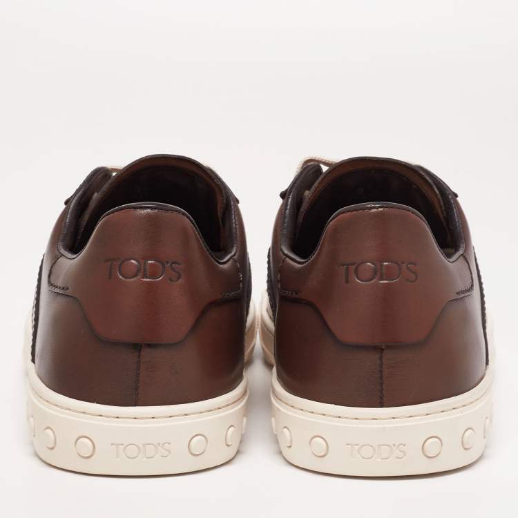 Pre Owned Tod's Brown Leather Lace Up Sneakers Size 44