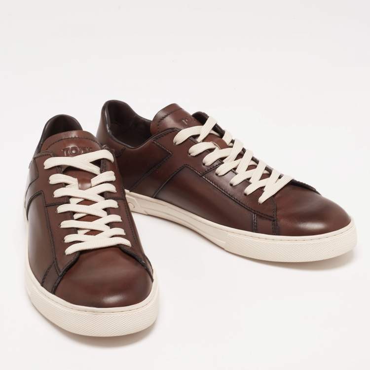 Pre Owned Tod's Brown Leather Lace Up Sneakers Size 44
