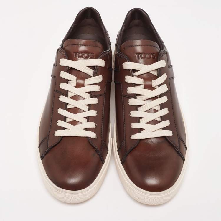 Pre Owned Tod's Brown Leather Lace Up Sneakers Size 44