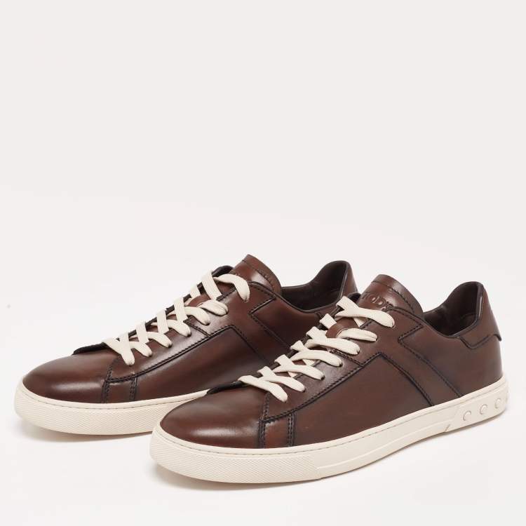 Pre Owned Tod's Brown Leather Lace Up Sneakers Size 44