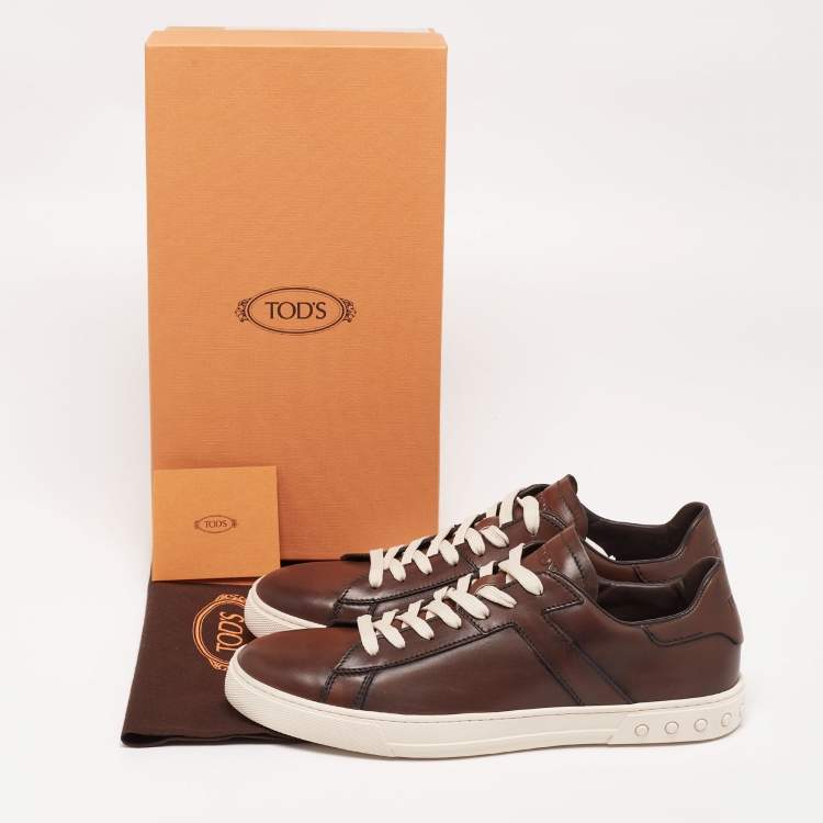 Pre Owned Tod's Brown Leather Lace Up Sneakers Size 44