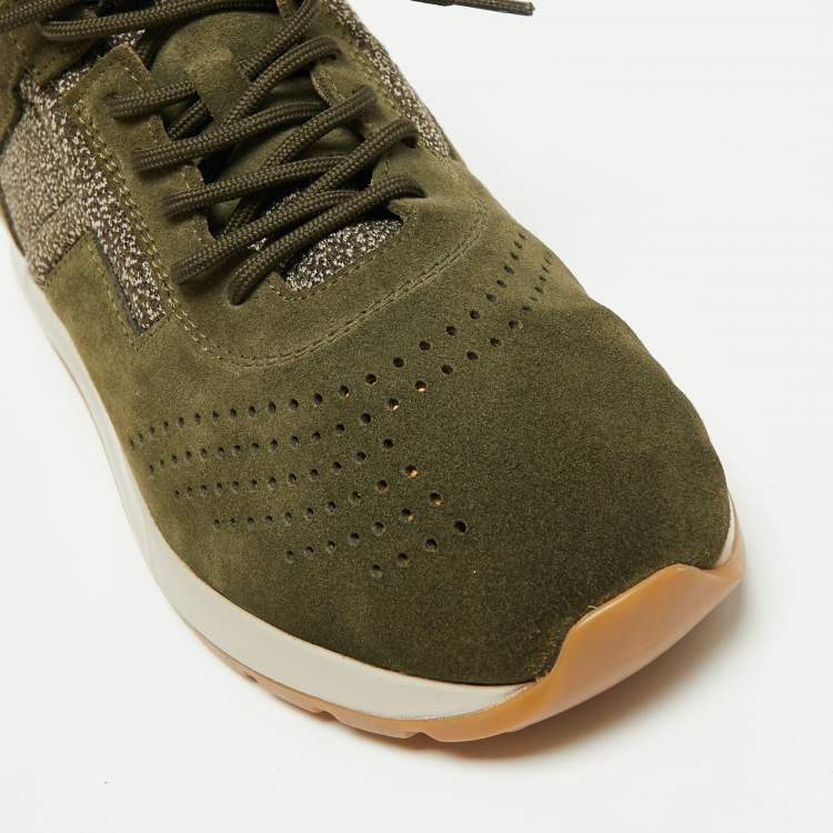 Pre Owned Tod's Olive Green/Brown Suede And Fabric Low Top Sneakers Size 40