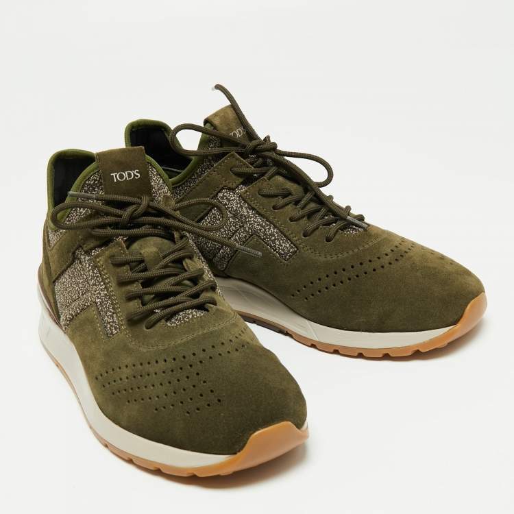 Pre Owned Tod's Olive Green/Brown Suede And Fabric Low Top Sneakers Size 40