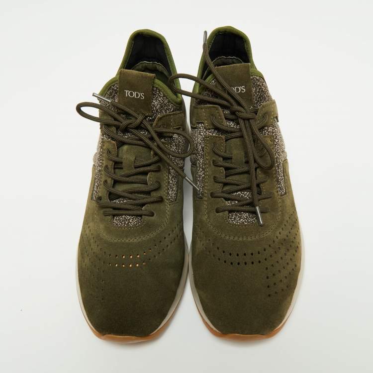 Pre Owned Tod's Olive Green/Brown Suede And Fabric Low Top Sneakers Size 40