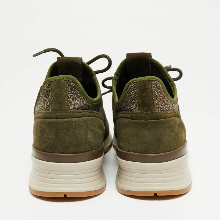 Pre Owned Tod's Olive Green/Brown Suede And Fabric Low Top Sneakers Size 40