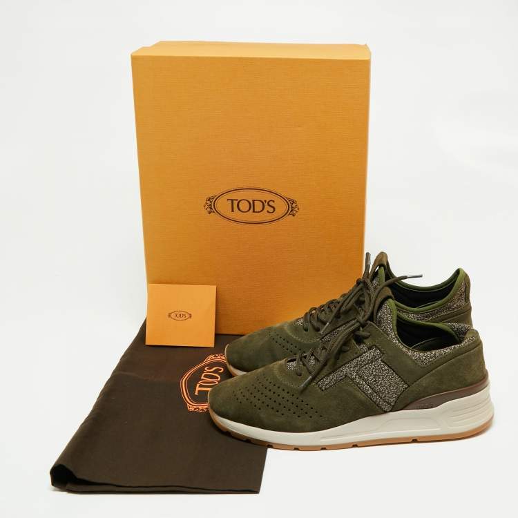 Pre Owned Tod's Olive Green/Brown Suede And Fabric Low Top Sneakers Size 40