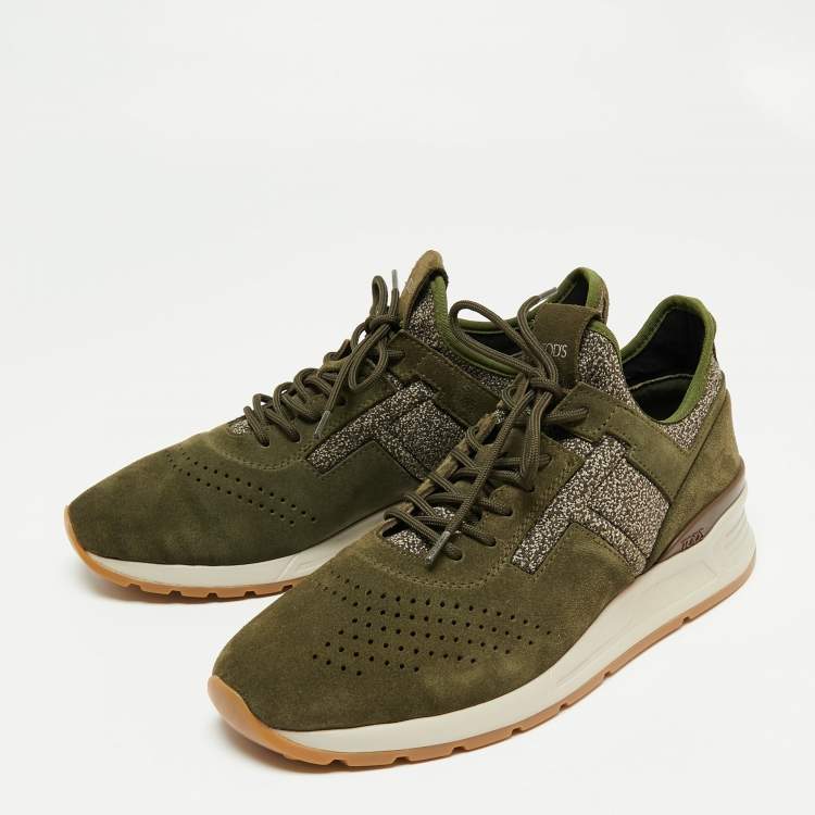 Pre Owned Tod's Olive Green/Brown Suede And Fabric Low Top Sneakers Size 40