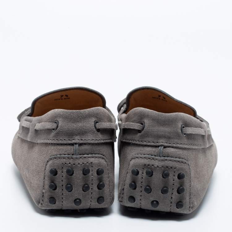Pre Owned Tod's Grey Suede Bow Driving Slip On Loafers Size 41.5 