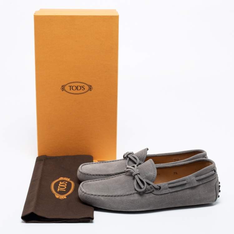Pre Owned Tod's Grey Suede Bow Driving Slip On Loafers Size 41.5 