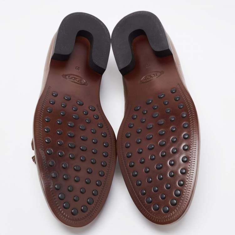 Pre Owned Tod's Brown Leather Fringe Tassel Loafers Size 44.5