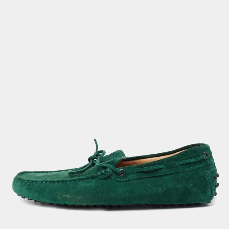 Pre Owned Tod's Forest Green Suede Gommino Driving Loafers Size 42
