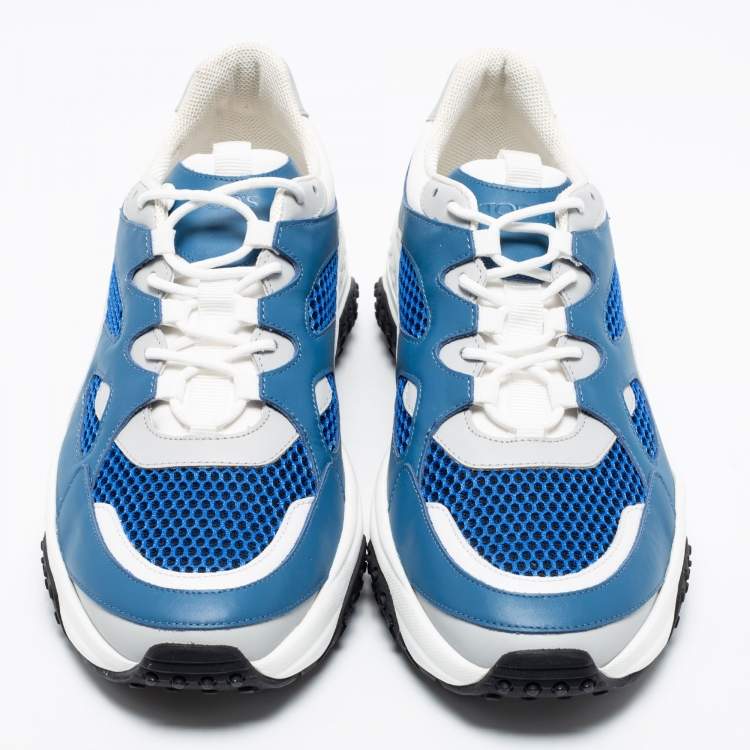 Pre Owned Tod's Blue/White Leather And Mesh Active Sporty Sneakers Size 43